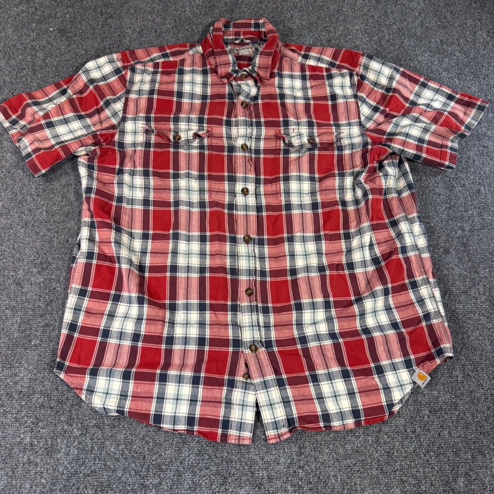 Carhartt Mens Relaxed Fit Plaid Short Sleeve Button Down Shirt Red XL 101158 608